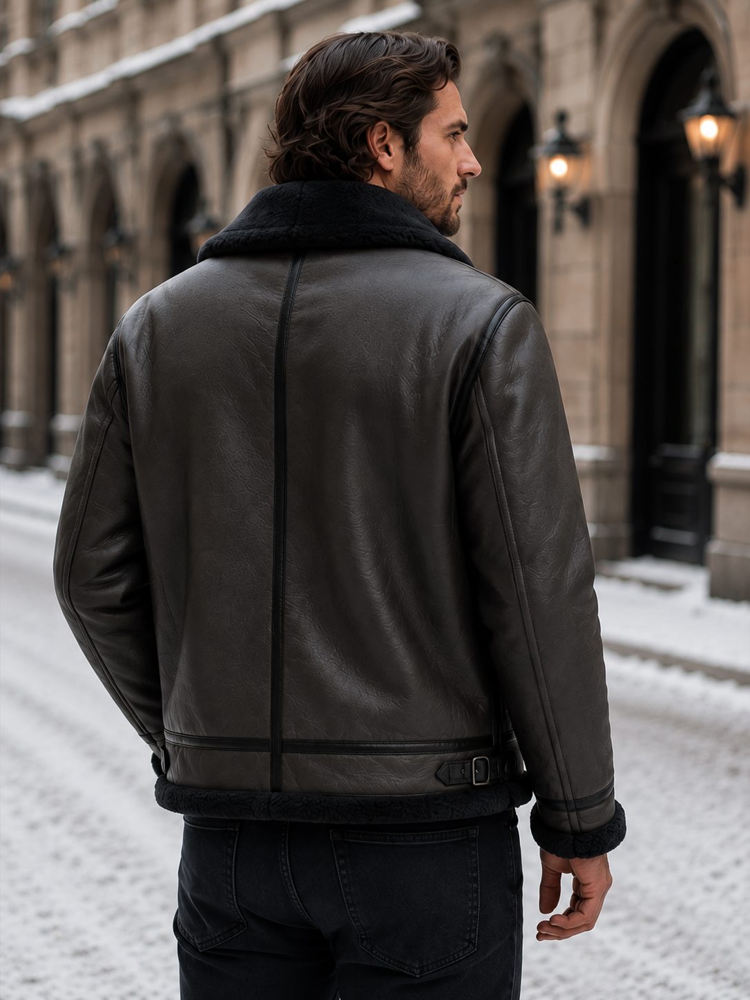 Harrison | Men's Shearling Collar Leather Aviator Jacket