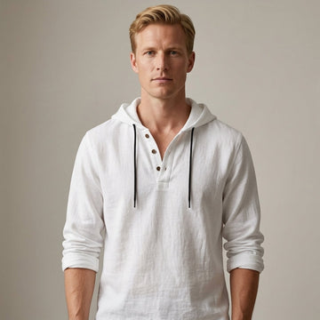 Theo | Men's Hooded Henley Shirt with Drawstring
