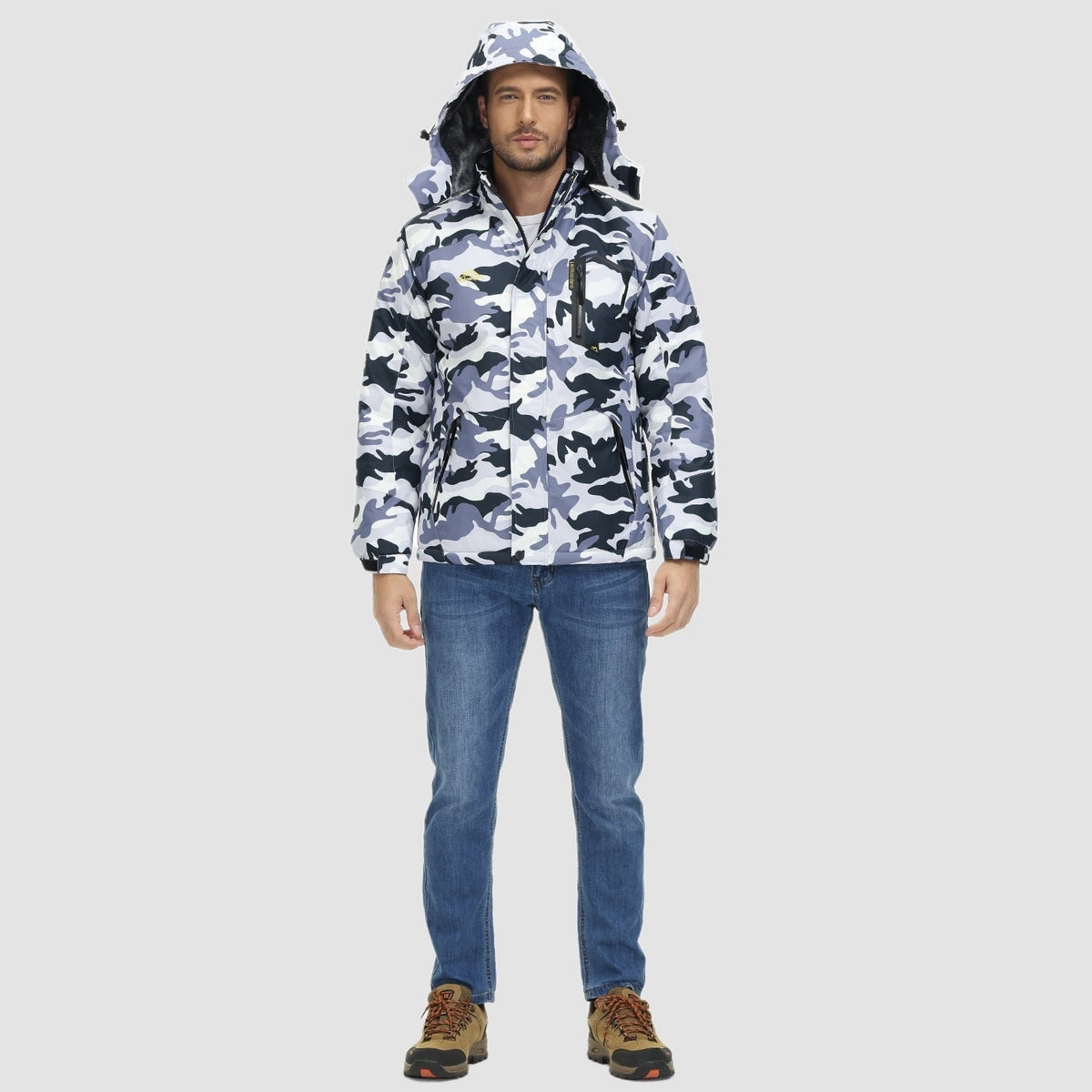 Grey Camo MAGCOMSEN Men's Water-Repellent Winter Ski Jacket with Fleece Lining in #Color_Grey Camo