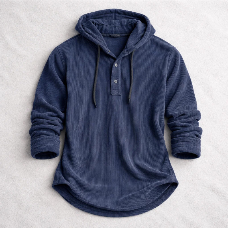 Beckett | Men's Corduroy Ribbed Hooded Henley Pullover