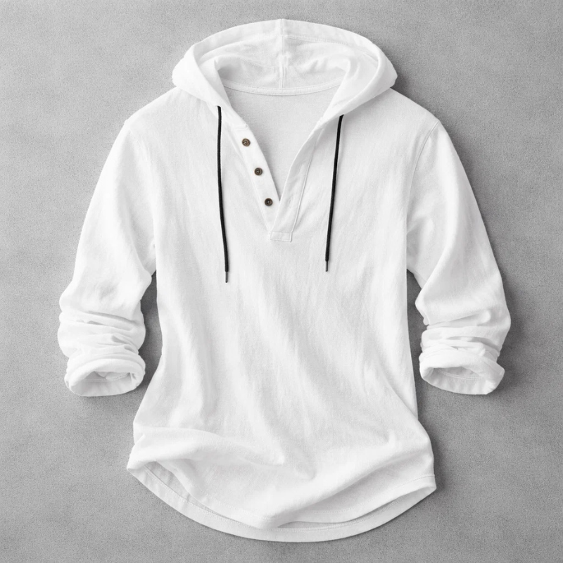 Theo | Men's Hooded Henley Shirt with Drawstring