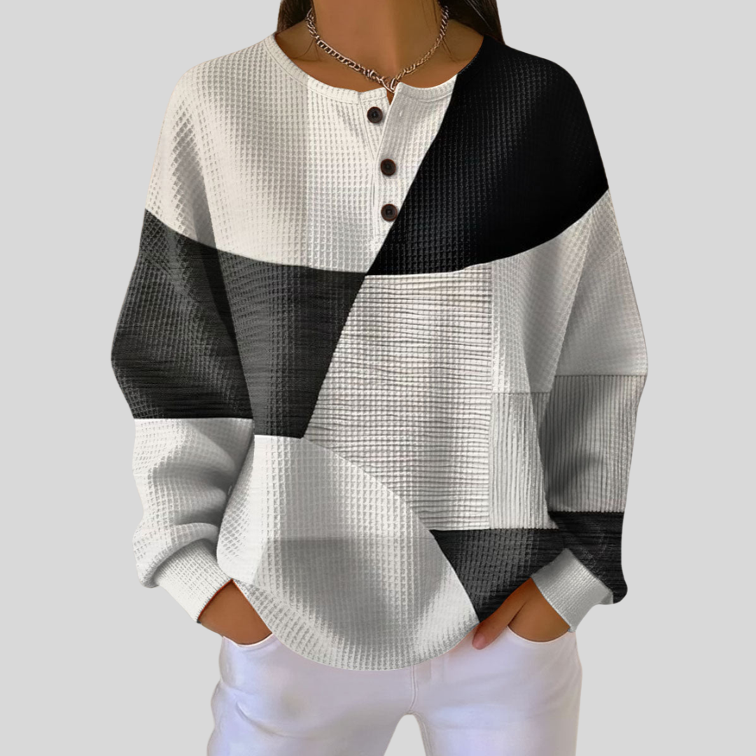 Margot | Color Block Waffle Knit Henley Sweatshirt