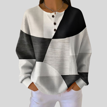 Margot | Color Block Waffle Knit Henley Sweatshirt