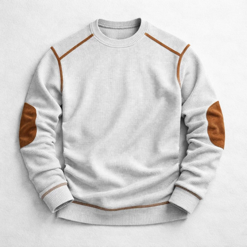 Bennett | Men's Textured Crew Neck Pullover with Suede Elbow Patches
