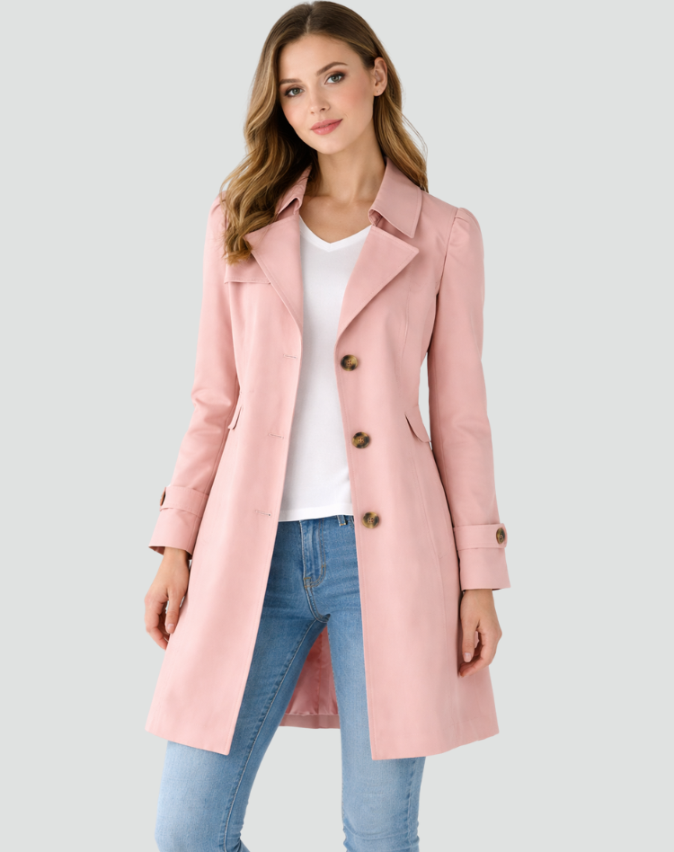 Maisie | Women's Tailored Trench Coat Classic Lapel Mid Length