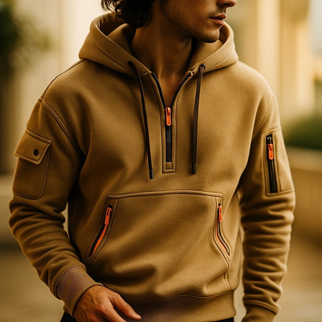 Elliot | Half Zip Fleece Hoodie with Cargo Pocket for Men