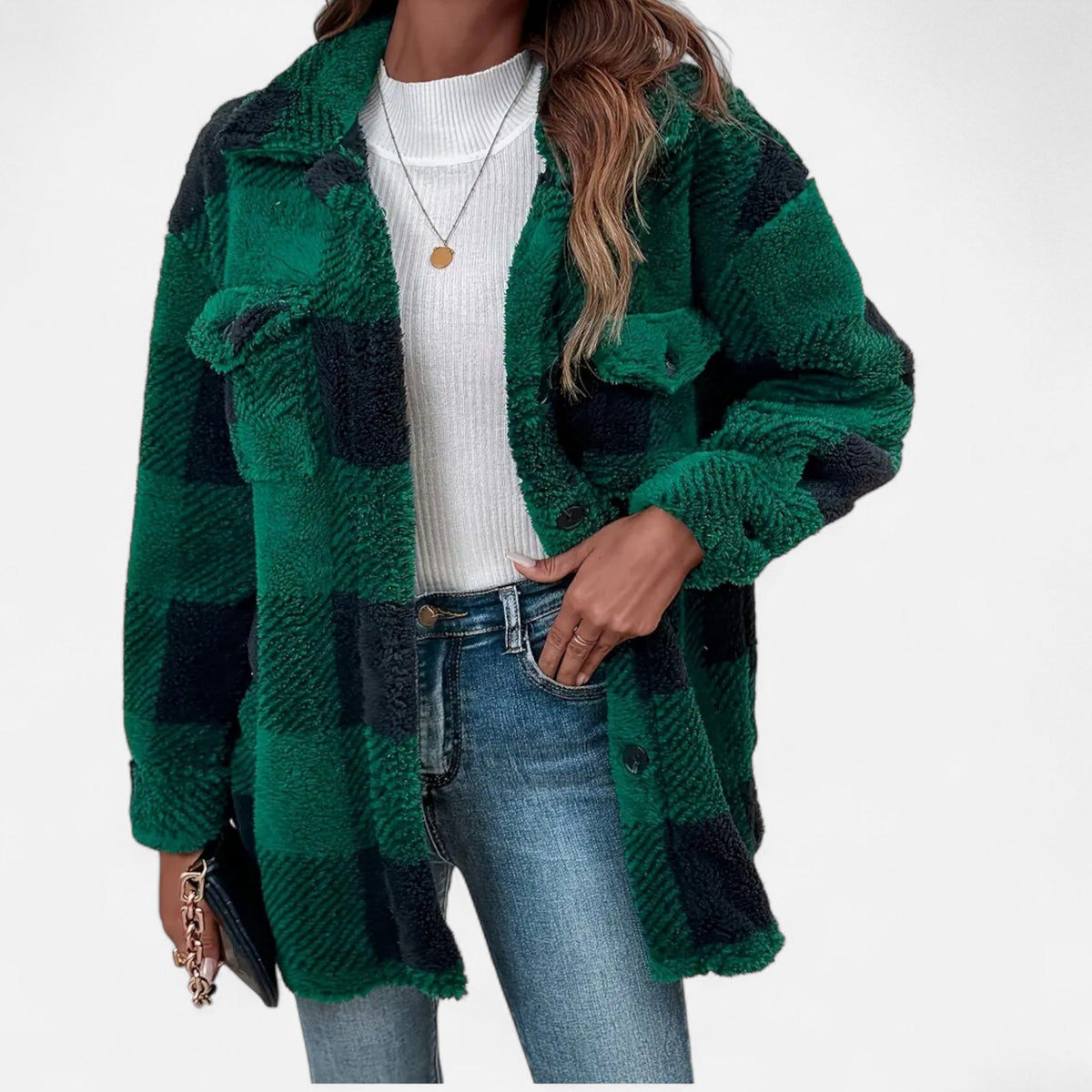 Althea | Women's Plaid Fleece Shacket Jacket