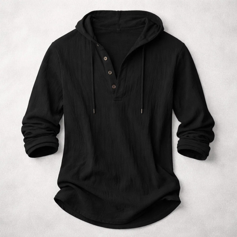 Theo | Men's Hooded Henley Shirt with Drawstring