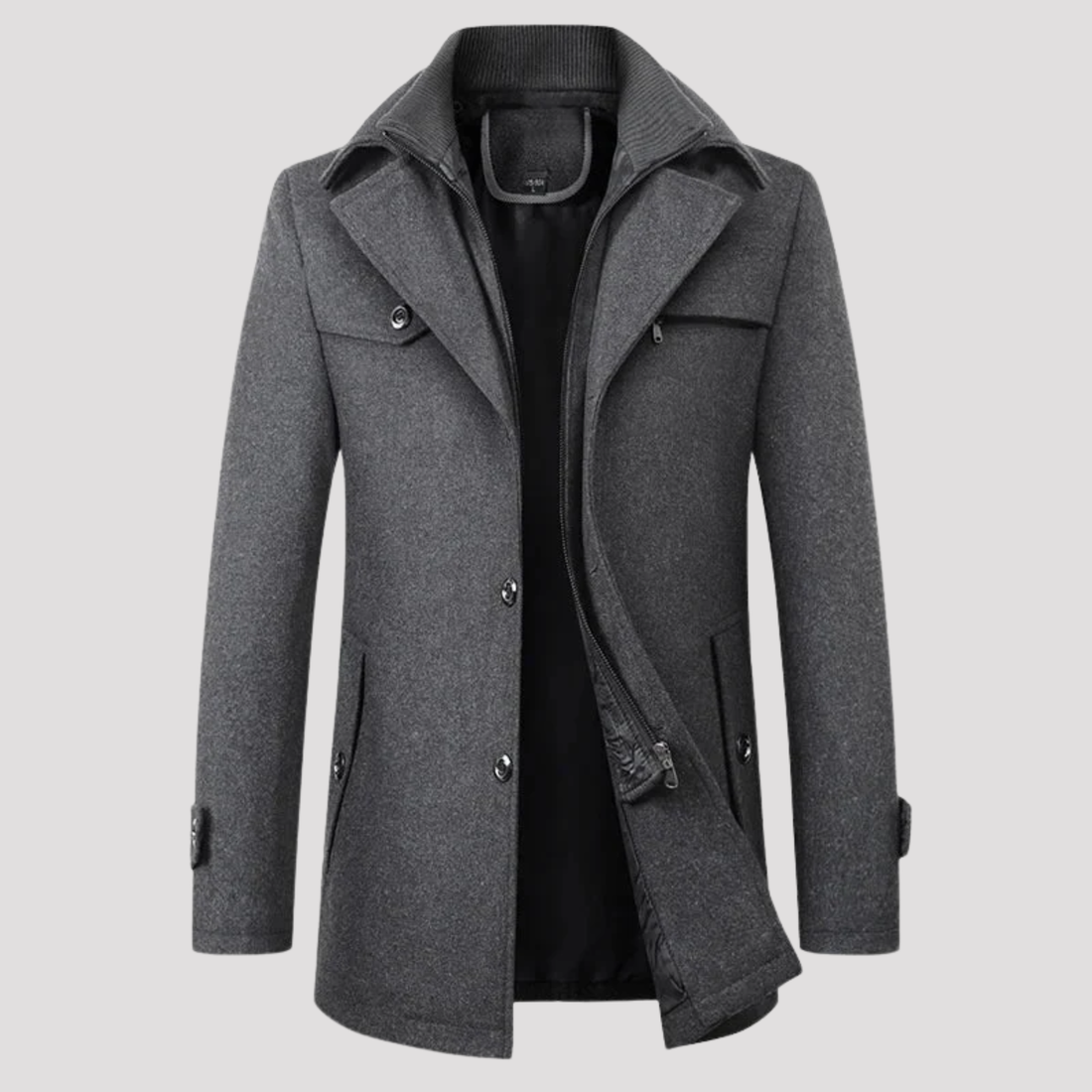 Sawyer | Men's Stand Collar Zip Front Wool Peacoat