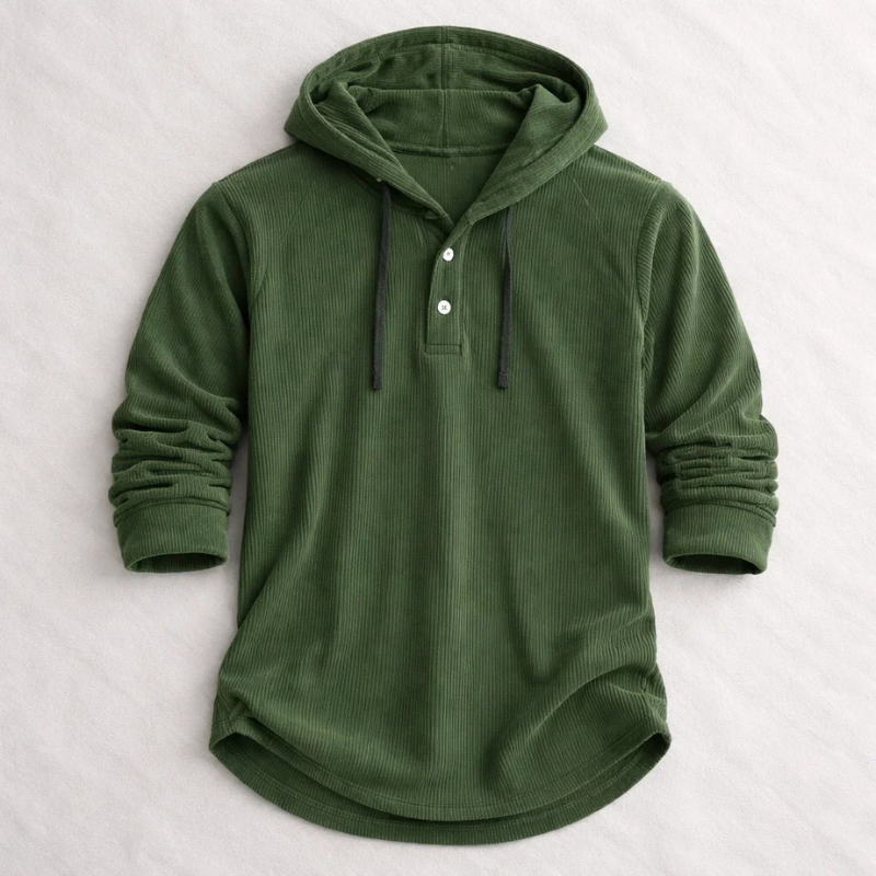 Beckett | Men's Corduroy Ribbed Hooded Henley Pullover