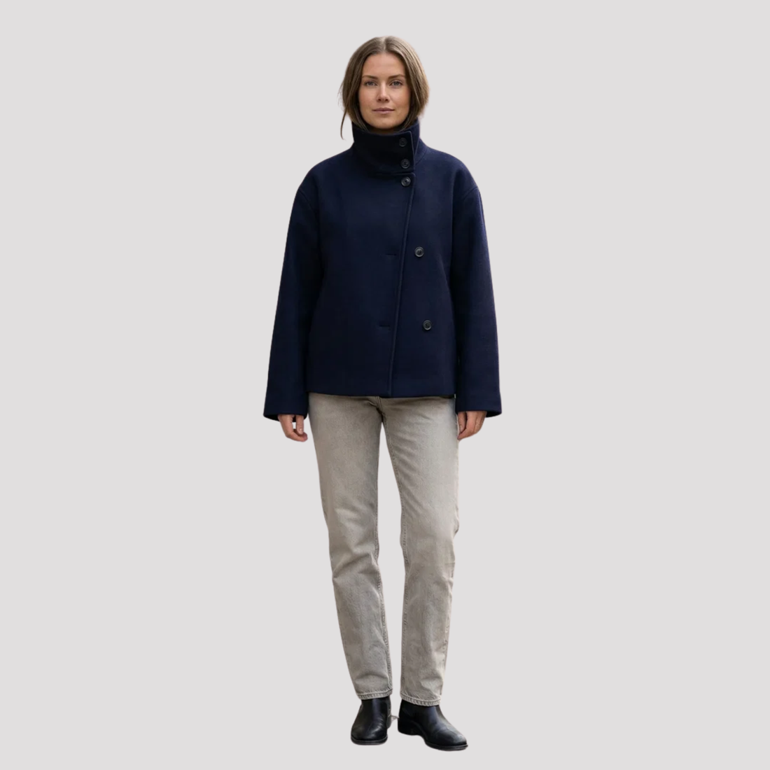 Aurelia | Women's High Neck Button Peacoat