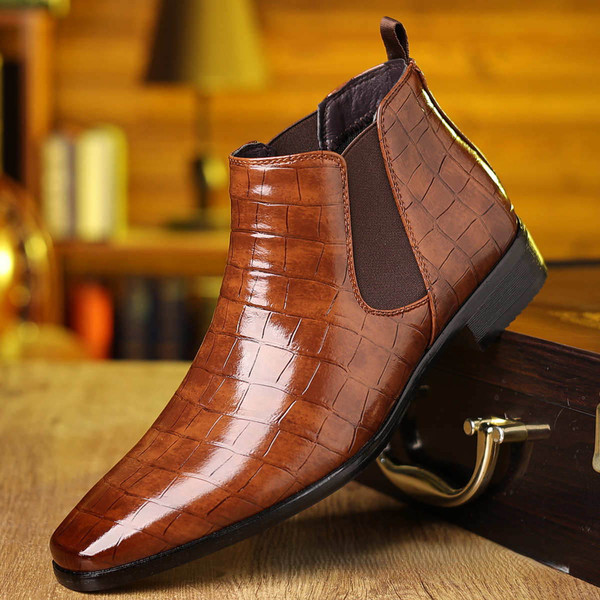 Callum | Men's Croc Print Leather Chelsea Boots