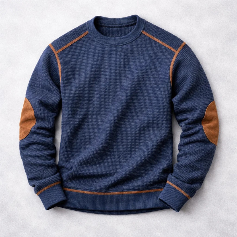 Bennett | Men's Textured Crew Neck Pullover with Suede Elbow Patches