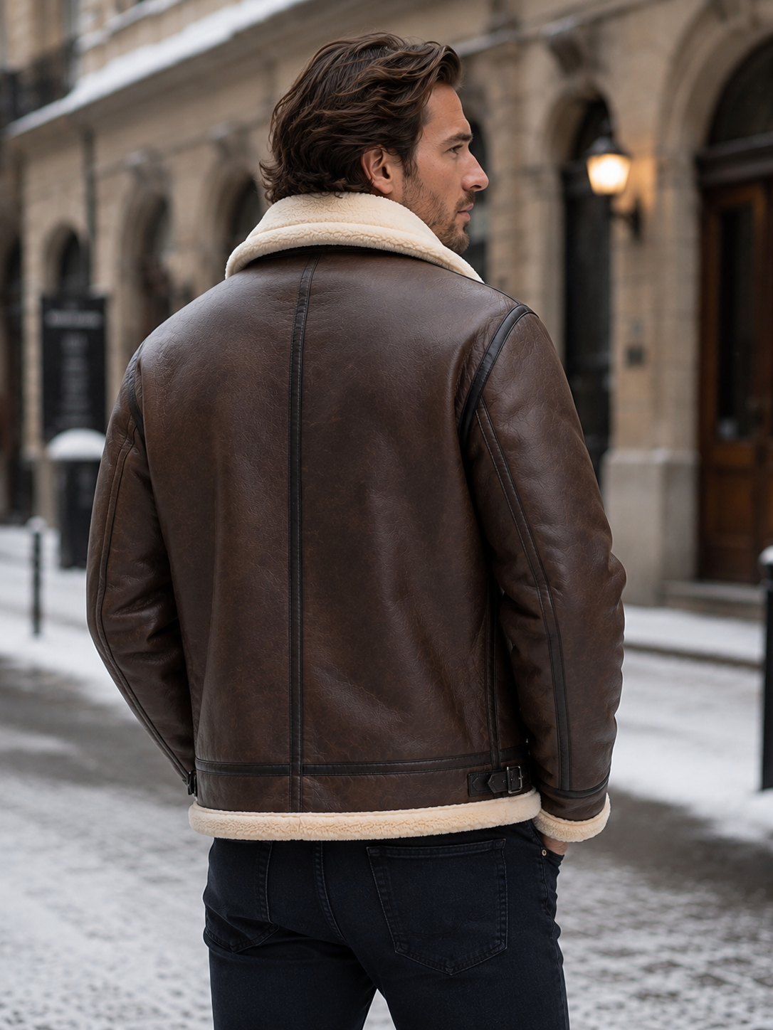 Harrison | Men's Shearling Collar Leather Aviator Jacket