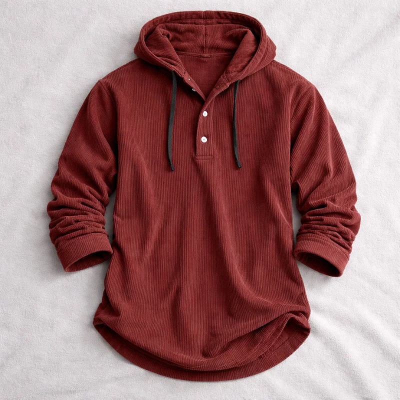 Beckett | Men's Corduroy Ribbed Hooded Henley Pullover