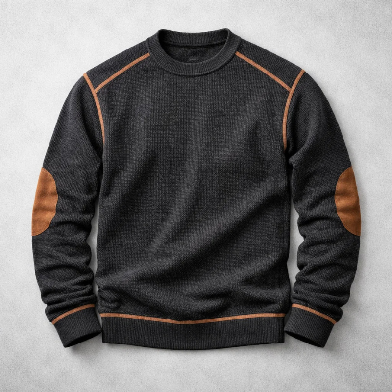 Bennett | Men's Textured Crew Neck Pullover with Suede Elbow Patches
