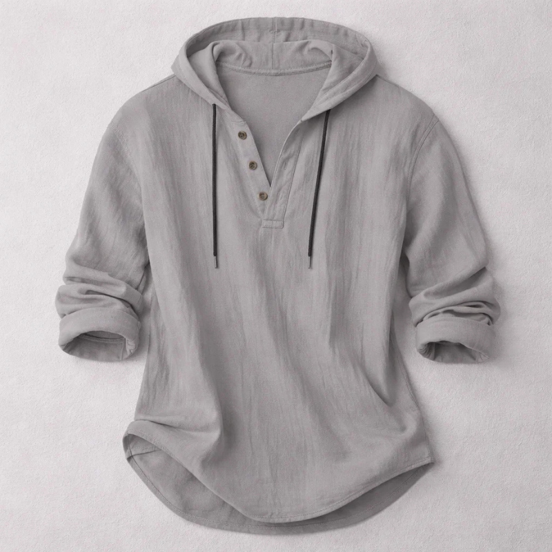 Theo | Men's Hooded Henley Shirt with Drawstring