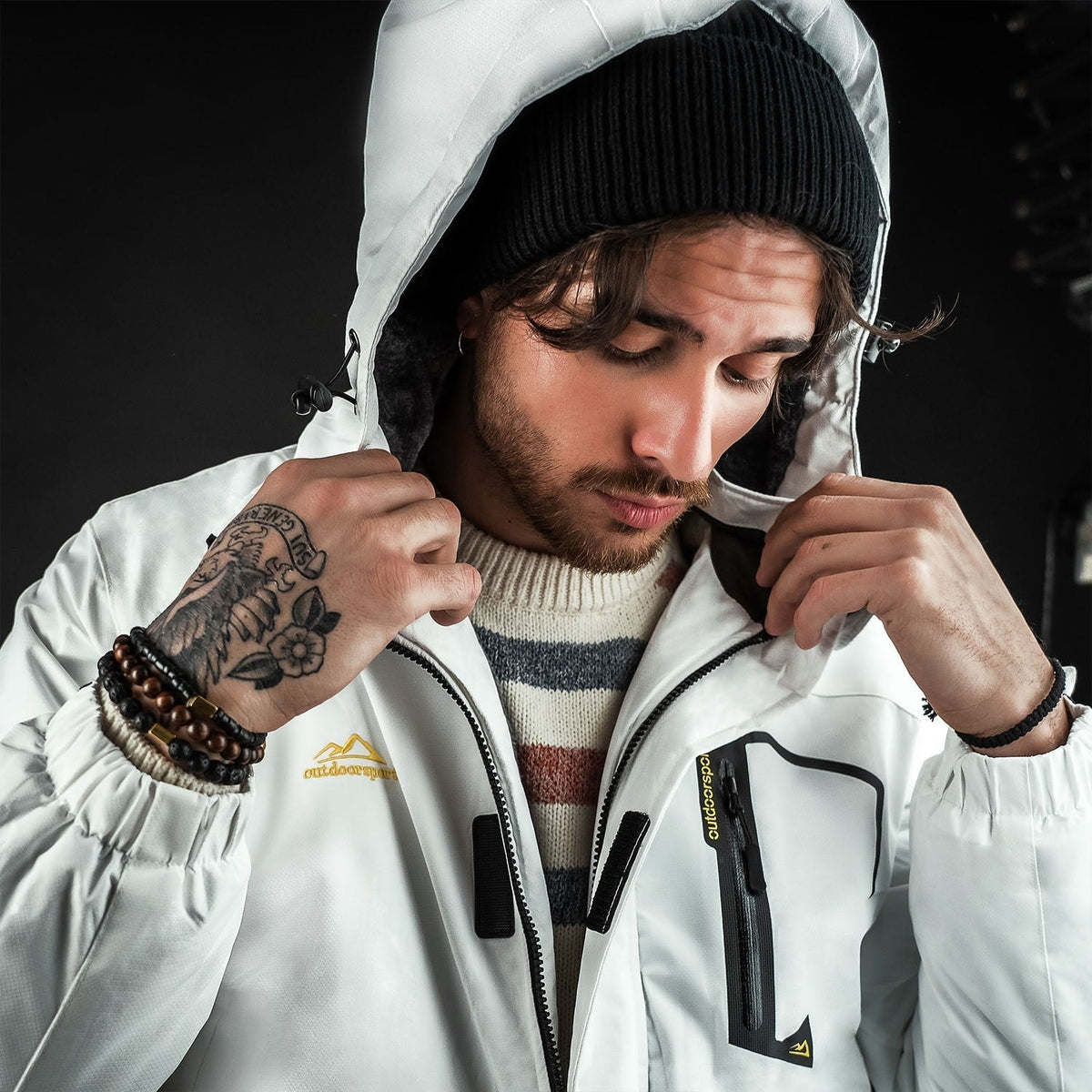 White MAGCOMSEN Men's Water-Repellent Winter Ski Jacket with Fleece Lining in #Color_White