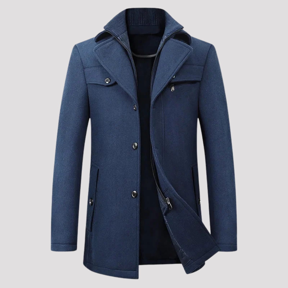 Sawyer | Men's Stand Collar Zip Front Wool Peacoat