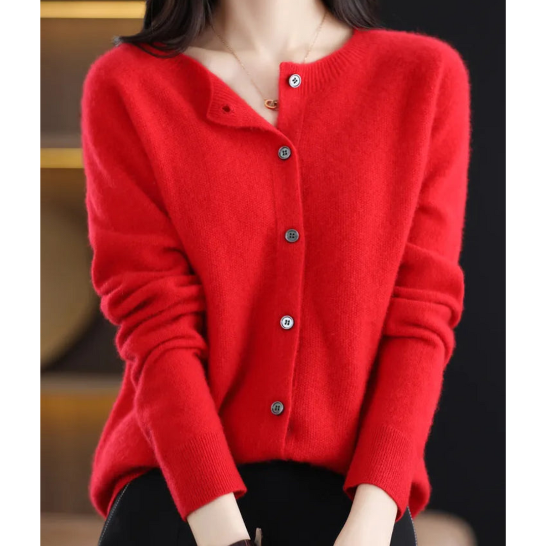 Luxury Merino Wool & Cashmere Cardigan for Women – Elegant O-Neck Winter Knit