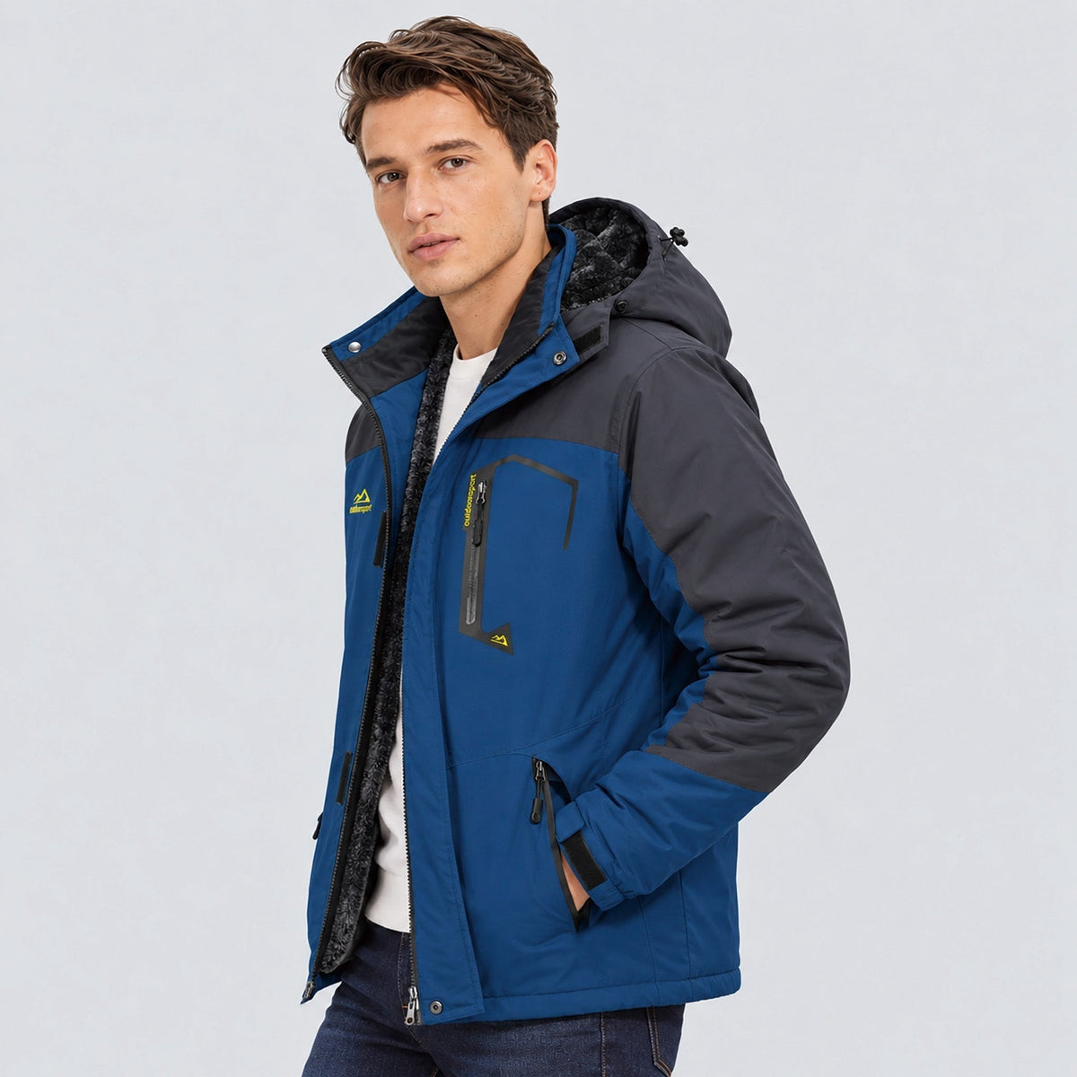 Denim Blue MAGCOMSEN Men's Water-Repellent Winter Ski Jacket with Fleece Lining in #Color_Denim Blue