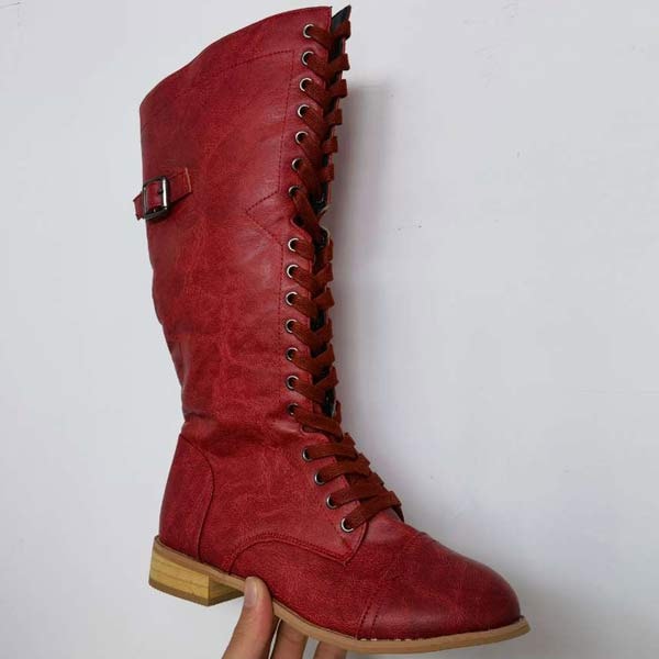 Fia | Women's Knee High Lace Up Boots with Buckle