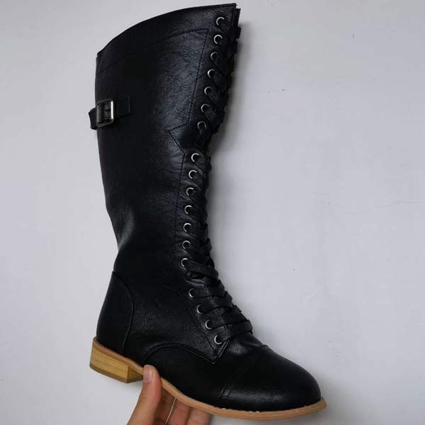 Fia | Women's Knee High Lace Up Boots with Buckle