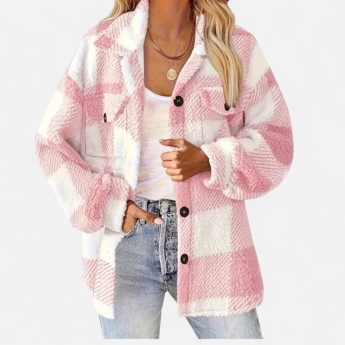 Althea | Women's Plaid Fleece Shacket Jacket