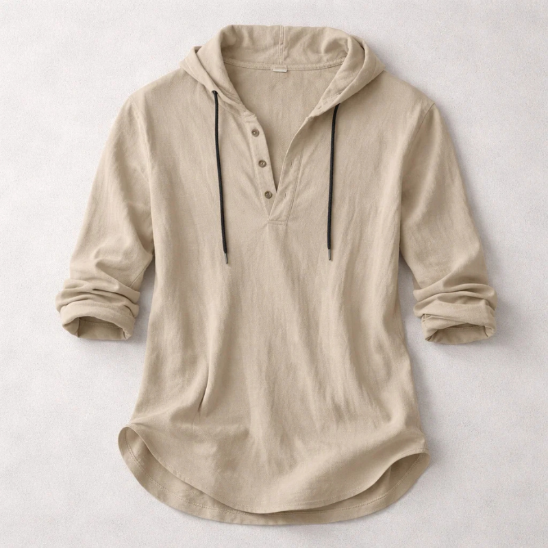 Theo | Men's Hooded Henley Shirt with Drawstring
