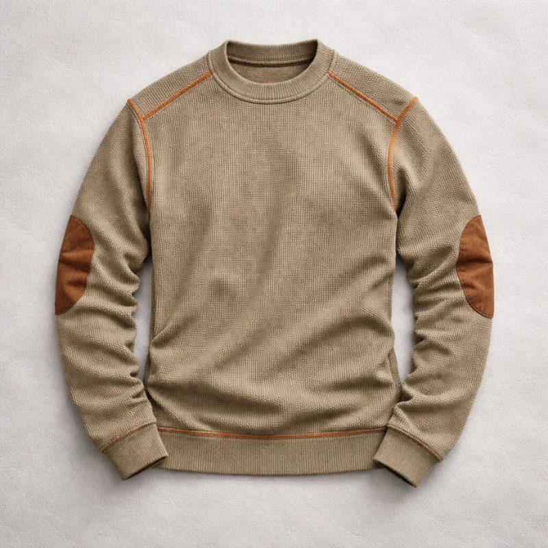 Bennett | Men's Textured Crew Neck Pullover with Suede Elbow Patches