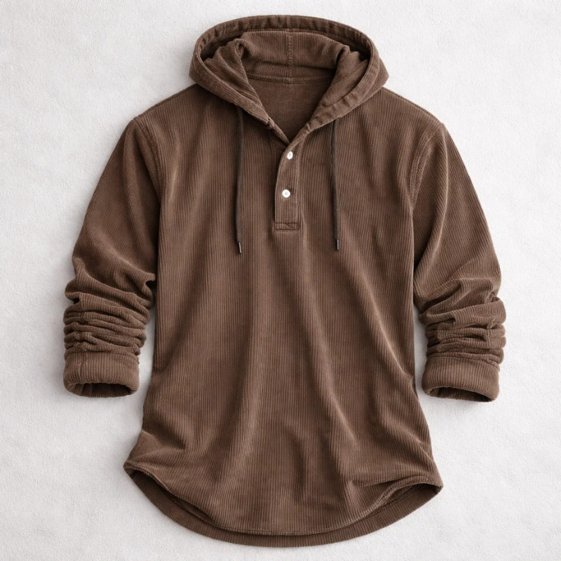 Beckett | Men's Corduroy Ribbed Hooded Henley Pullover