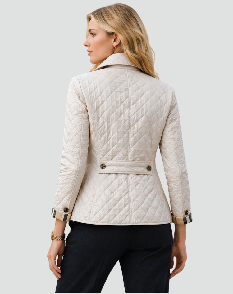 Liora | Women's Quilted Button Front Jacket with Check Trim