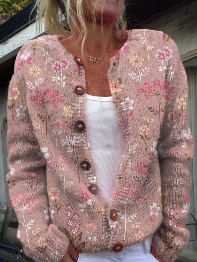 Women’s Printed Button Cardigan Long Sleeve Casual Knit