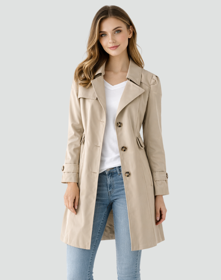 Maisie | Women's Tailored Trench Coat Classic Lapel Mid Length