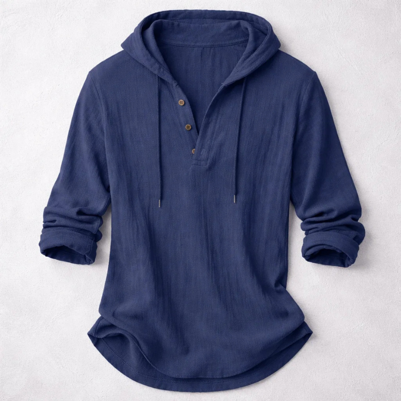 Theo | Men's Hooded Henley Shirt with Drawstring