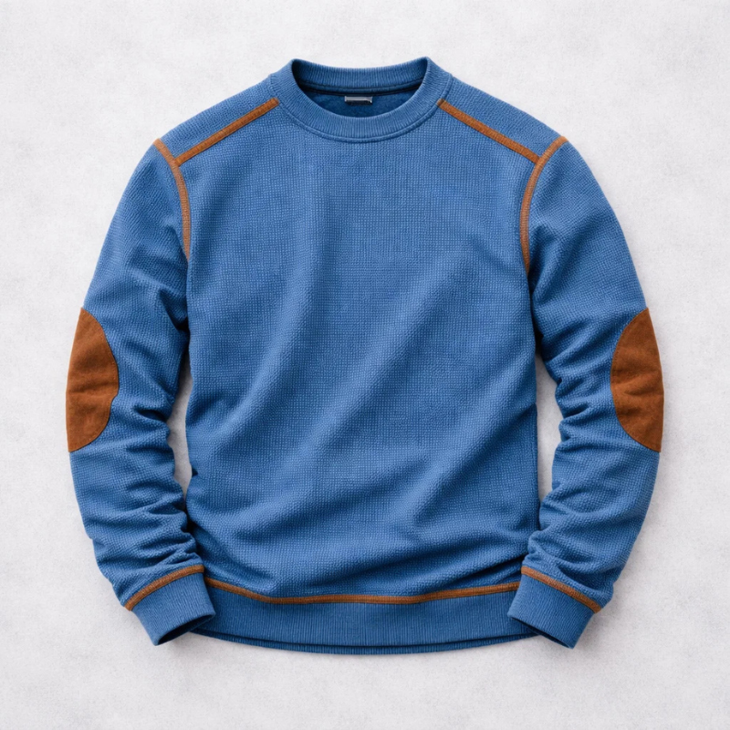 Bennett | Men's Textured Crew Neck Pullover with Suede Elbow Patches