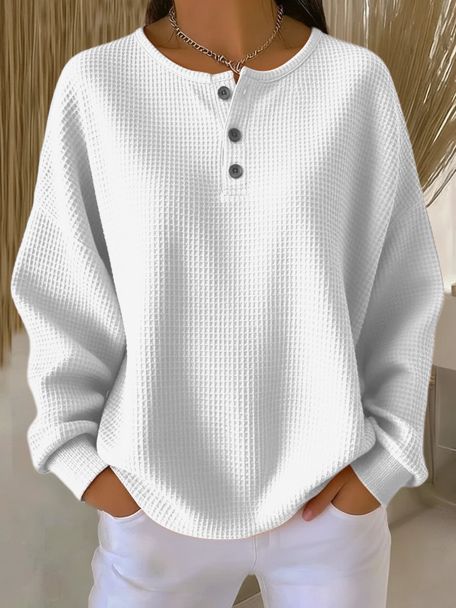 Harper | Women's Waffle Knit Button Front Henley Sweatshirt