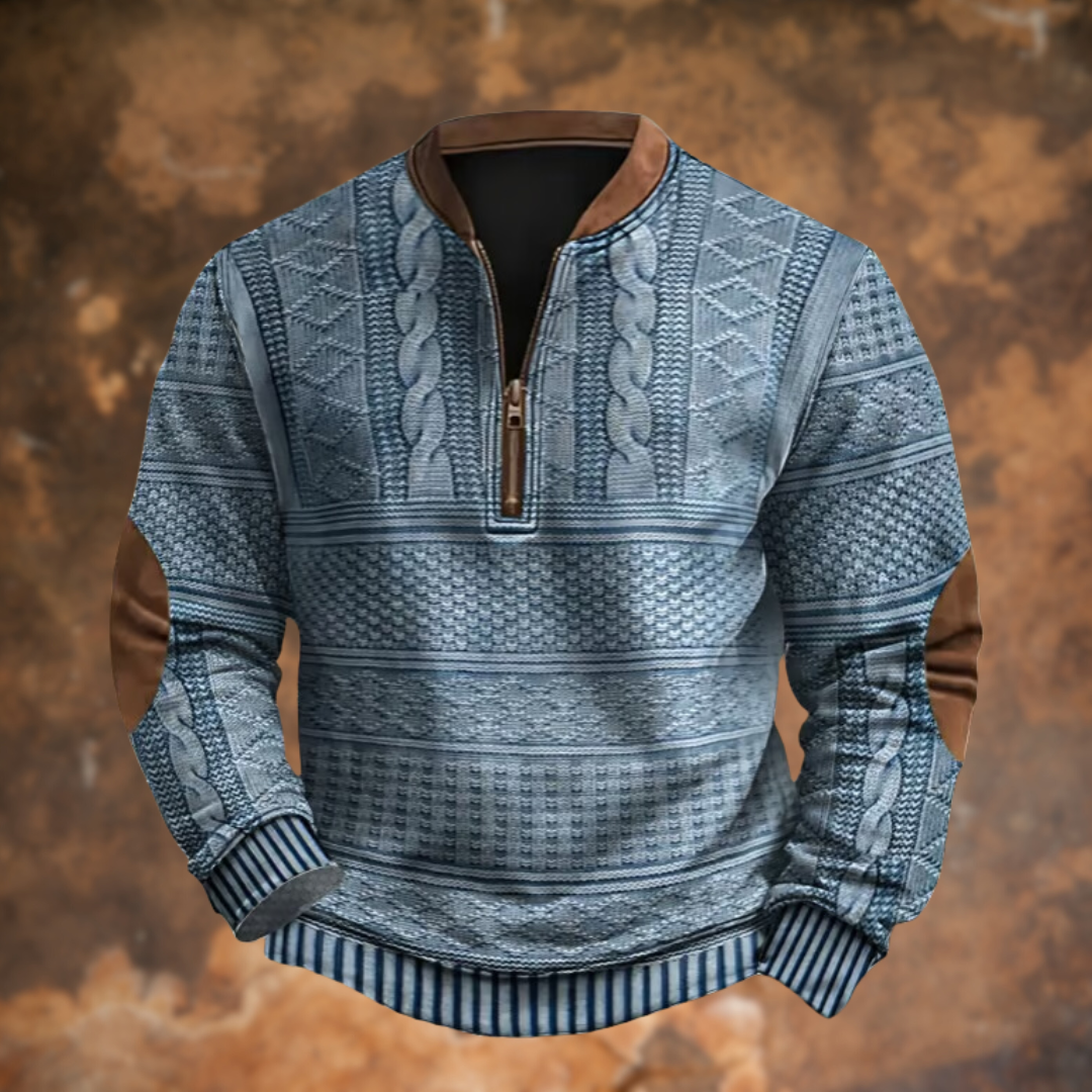 Weston | Men's Cable Knit Quarter Zip Sweater With Elbow Patches