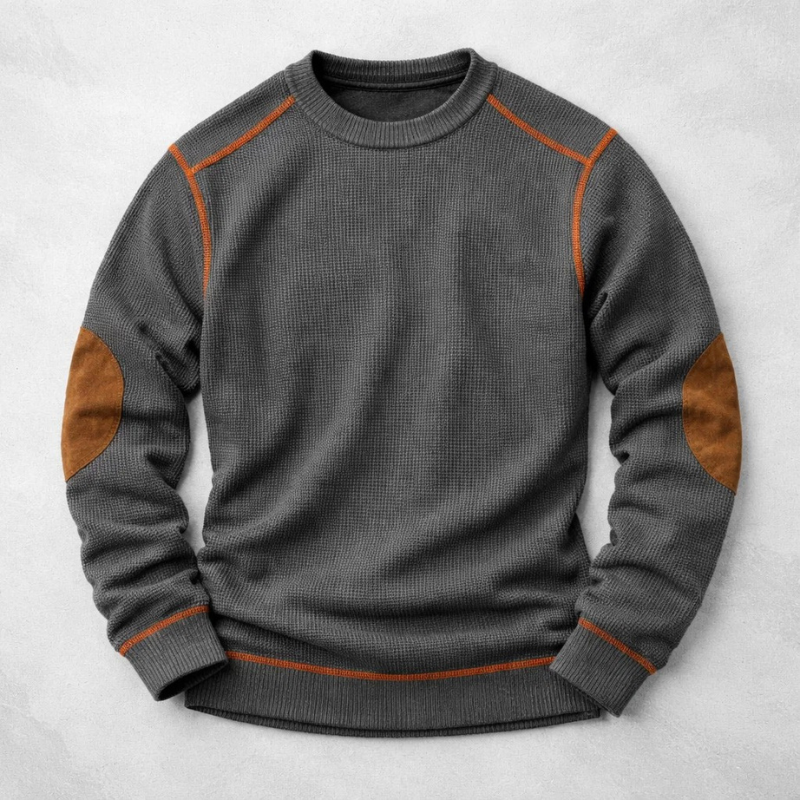 Bennett | Men's Textured Crew Neck Pullover with Suede Elbow Patches