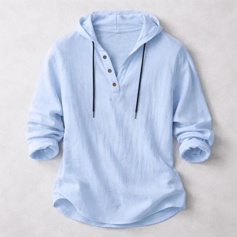 Theo | Men's Hooded Henley Shirt with Drawstring