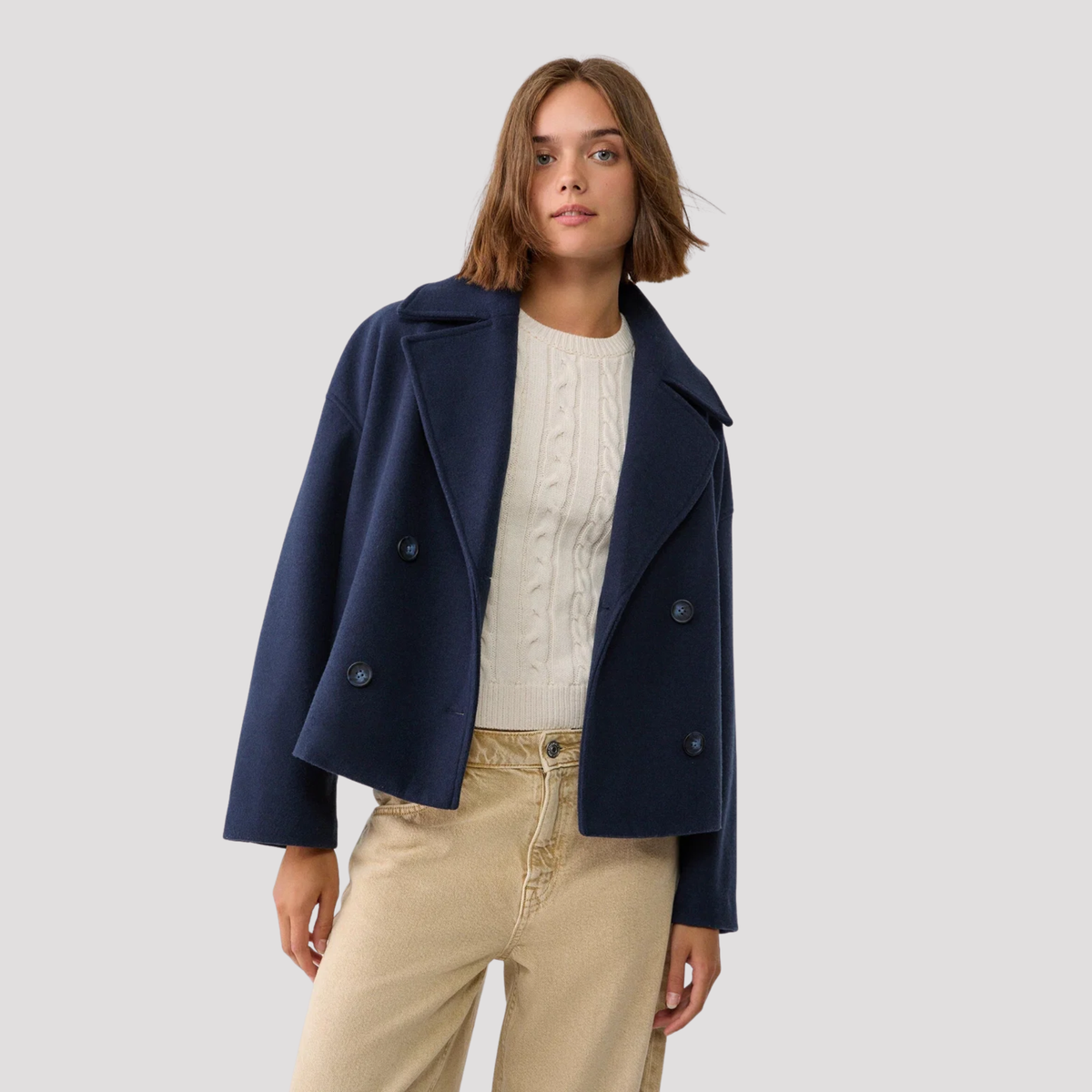 Lana | Women's Oversized Cropped Double Breasted Peacoat
