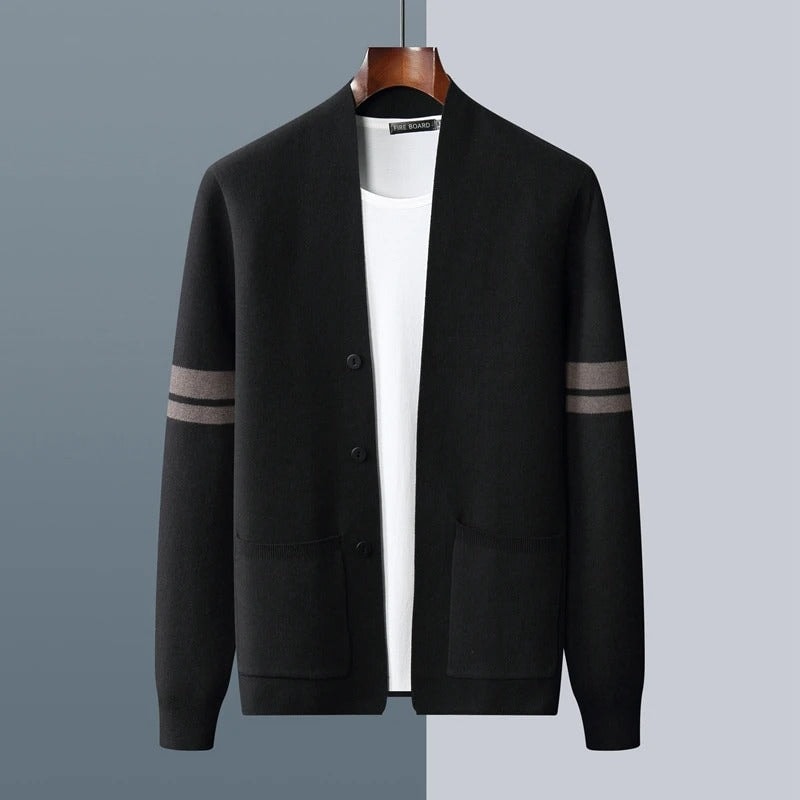 Brady | Men's Striped Knit Cardigan V Neck Button Front