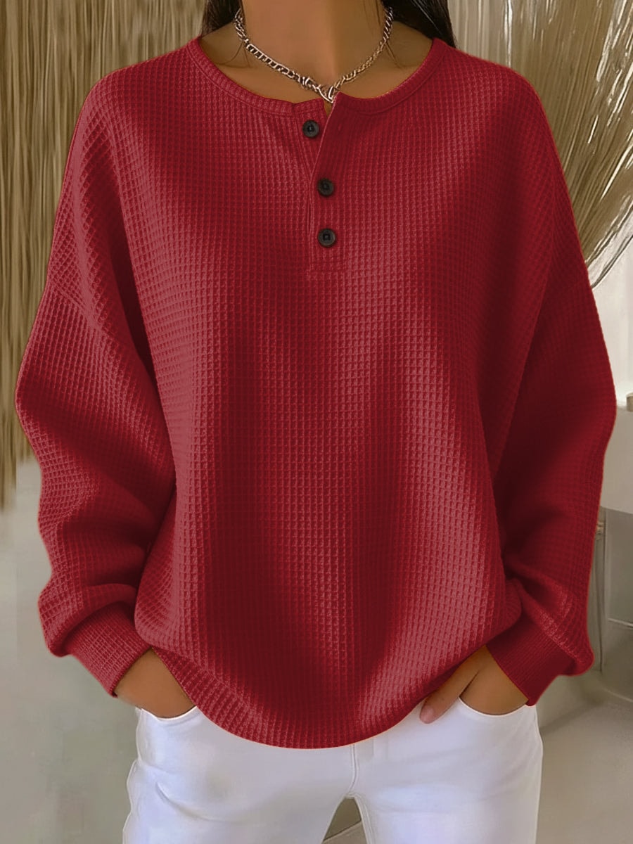 Harper | Women's Waffle Knit Button Front Henley Sweatshirt