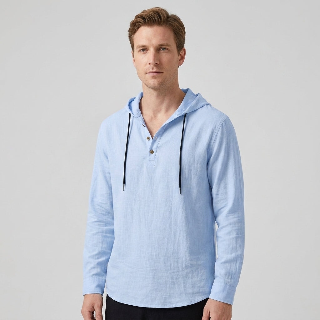 Theo | Men's Hooded Henley Shirt with Drawstring