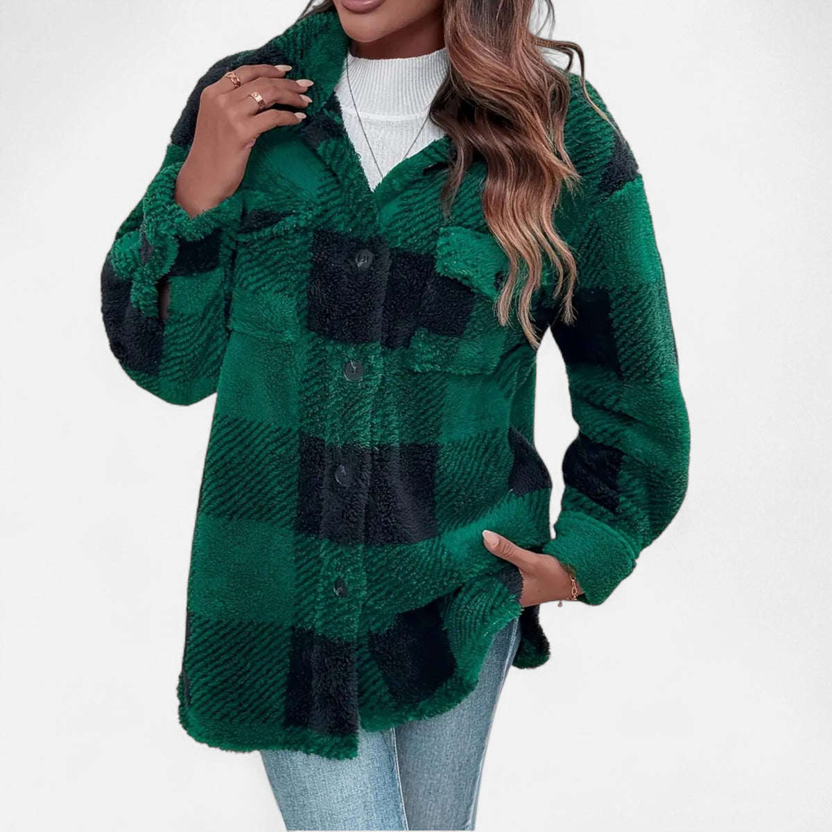 Althea | Women's Plaid Fleece Shacket Jacket