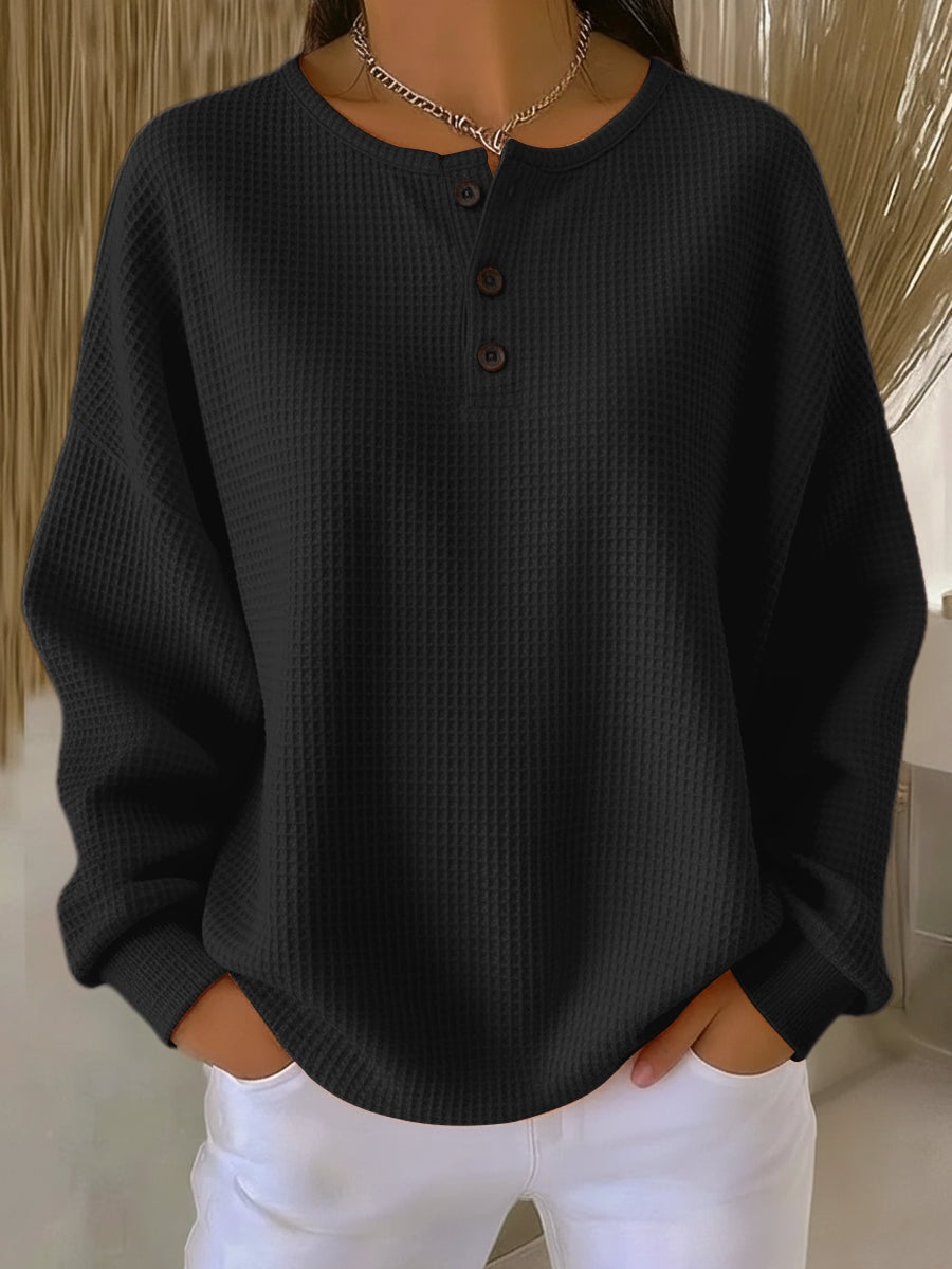 Harper | Women's Waffle Knit Button Front Henley Sweatshirt