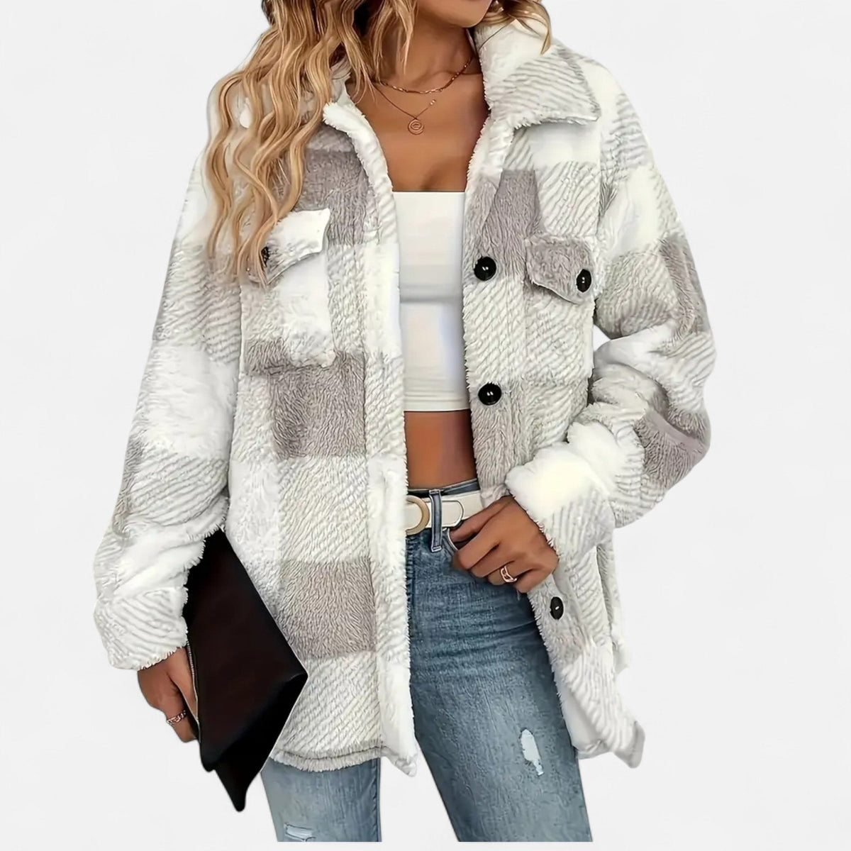 Althea | Women's Plaid Fleece Shacket Jacket