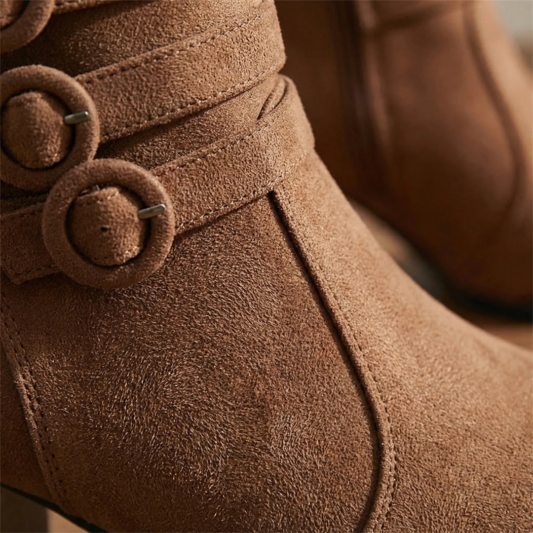 Block Heel Ankle Boot With Buckle Straps - Jenny