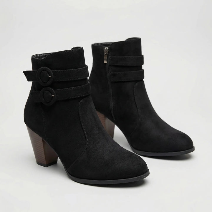 Block Heel Ankle Boot With Buckle Straps - Jenny
