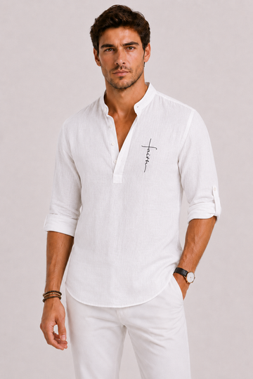Shane | Men's Linen Embroidered Henley Shirt